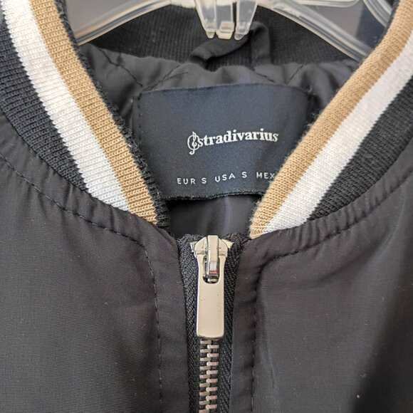 Stradivarius Bomber Jacket Black with Striped Trim | Size S - Picture 5 of 7